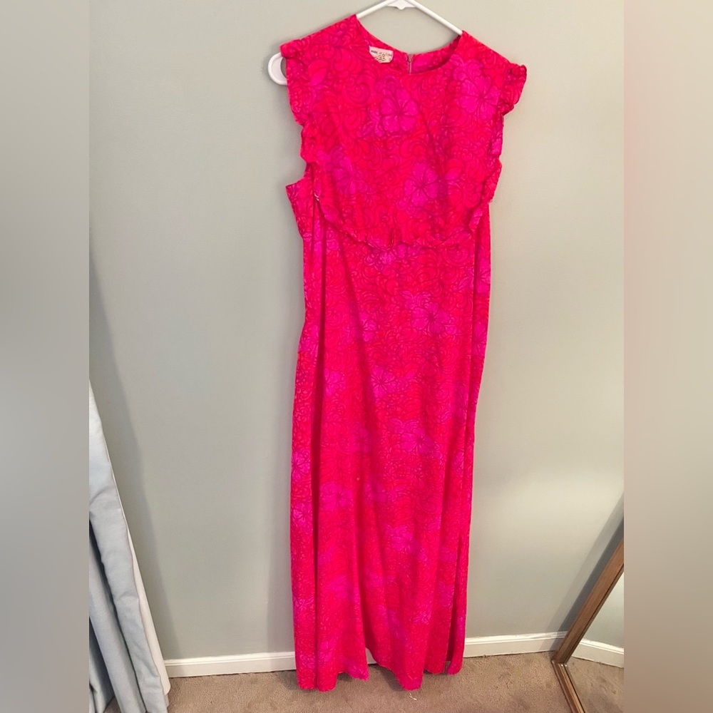 Vintage 1960s 1970s  Hawaiian made maxi retro dress floral 8 medium